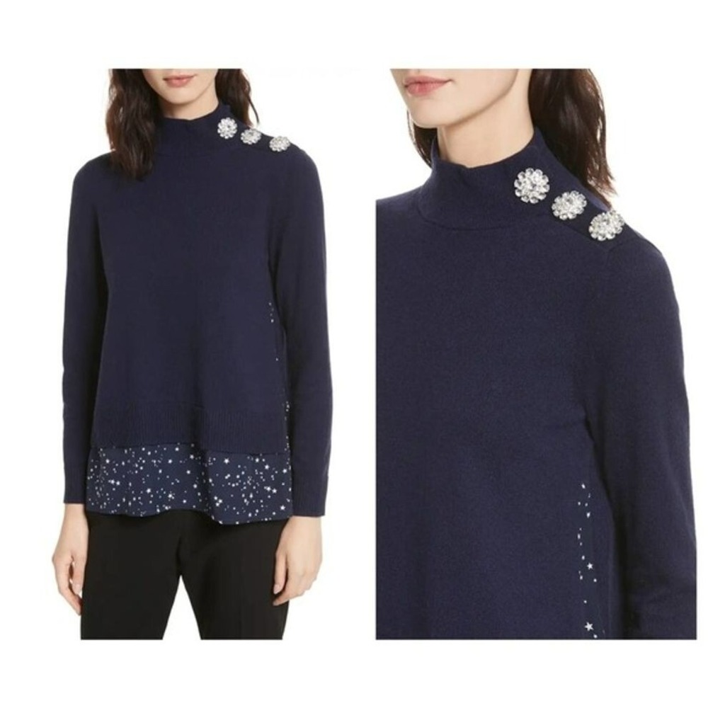 Kate Spade NEW YORK Broome Street Womens Night‎ Sky Mixed Media Sweater SZ L